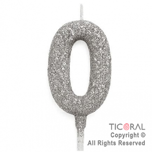 VELA NUMERAL CHICO 5.5 CM CON GIBRE PLATA NUMERO 0 x 1